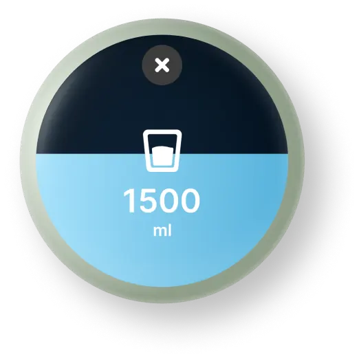 Spirit's user interface showing the amount of water taken today. The device seems to 'fill up' as one records more water taken today. 